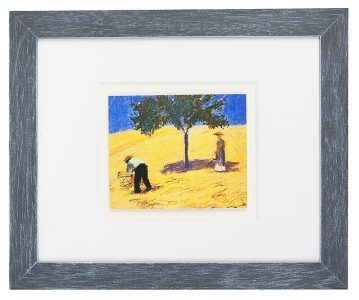 Fertig gerahmte Kunst aus unserer Galerie: August Macke "Baum im Kornfeld" mit grauem Rahmen und Passepartout