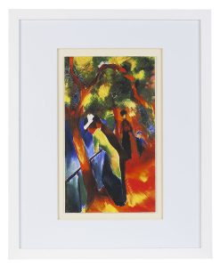 Fertig gerahmte Kunst aus unserer Galerie: August Macke "Frauen mit Hut" mit weißem Rahmen und Passepartout