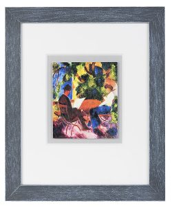 Fertig gerahmte Kunst aus unserer Galerie: August Macke "Gartencafe" mit grauem Rahmen und Passepartout