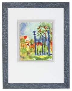 Fertig gerahmte Kunst aus unserer Galerie: August Macke "Gartentor" mit grauem Rahmen und Passepartout
