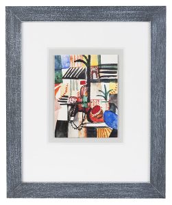 Fertig gerahmte Kunst aus unserer Galerie: August Macke "Händler mit Esel" mit grauem Rahmen und Passepartout
