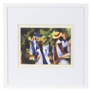 Fertig gerahmte Kunst aus unserer Galerie: August Macke "Mädchen unter Bäumen" mit weißem Rahmen und Passepartout