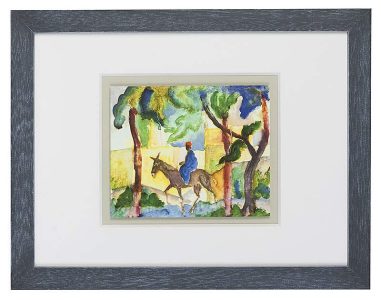 Fertig gerahmte Kunst aus unserer Galerie: August Macke "Mann mit Esel" mit grauem Rahmen und Passepartout