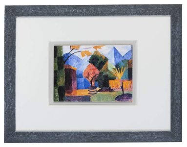 Fertig gerahmte Kunst aus unserer Galerie: August Macke "Palmengarten" mit grauem Rahmen und Passepartout