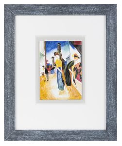 Fertig gerahmte Kunst aus unserer Galerie: August Macke "Zwei Frauen vor dem Hutladen" mit grauem Rahmen und Passepartout