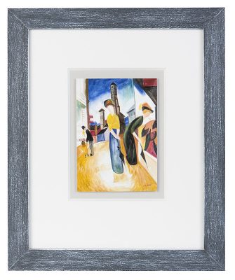 Fertig gerahmte Kunst aus unserer Galerie: August Macke "Zwei Frauen vor dem Hutladen" mit grauem Rahmen und Passepartout
